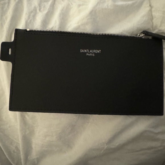 Saint Laurent Calfskin Small Zip Pouch Black Leather - Picture 1 of 6